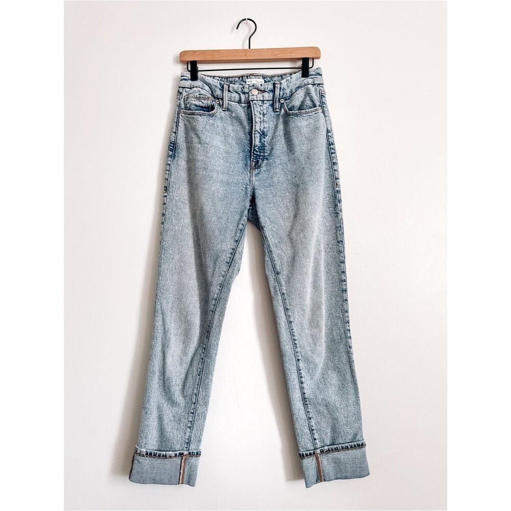 Good American Good Classic Cuffed High Rise Light Wash Jeans Size 4/27